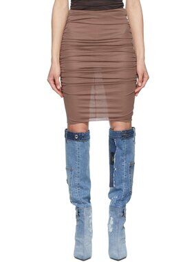 Dolce & Gabbana Draped Detail Mesh Skirt Hazel Brown Size IT 46 US 10 NEW NWT